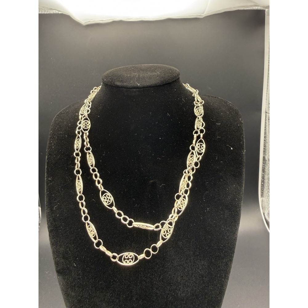 Vintage Mexican Sterling Silver Filigree Chain Necklace 925 Handmade 26in 9.24g